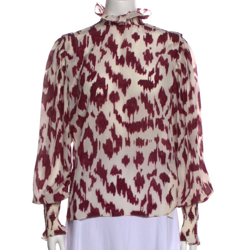 Étoile Isabel Marant Silk Blouse Animal Print Ruffle Long Sleeve 34